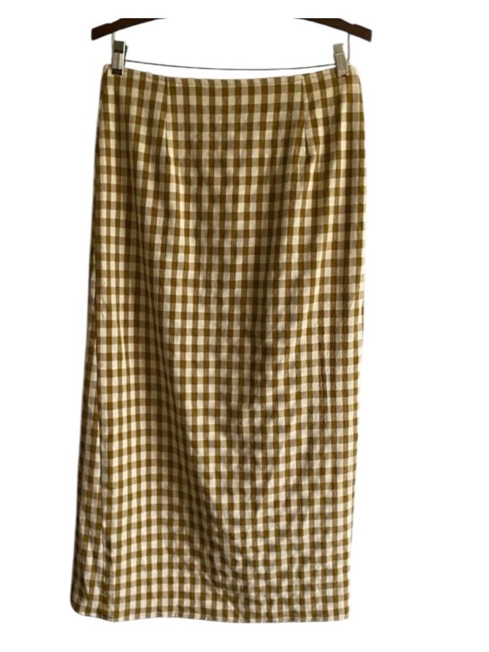 NWT Miou Muse Mustard and Cream GINGHAM
Skirt Tie Front Midi - Picture 6 of 7